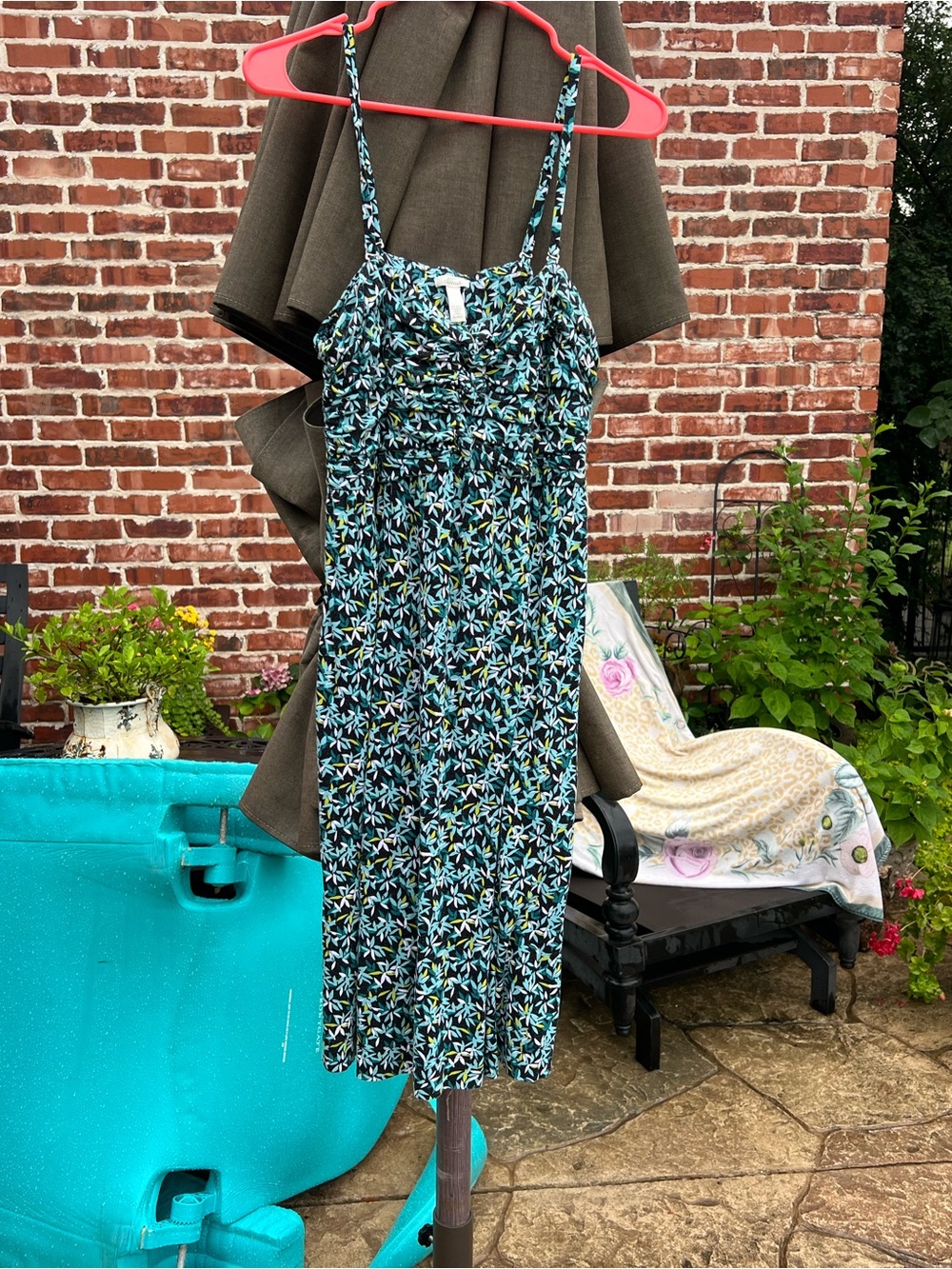 Soma Black Dress with Teal, Aqua & Yellow Leaf Print